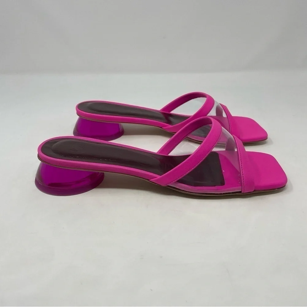 NIB Staud Simone Leather Clear Mules Shoes Bougainvillea - Picture 6 of 14